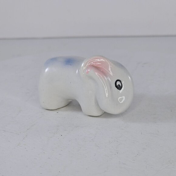Vintage Ceramic Elephant Figurine White Pink Ears Blue Accents Small - Picture 2 of 9